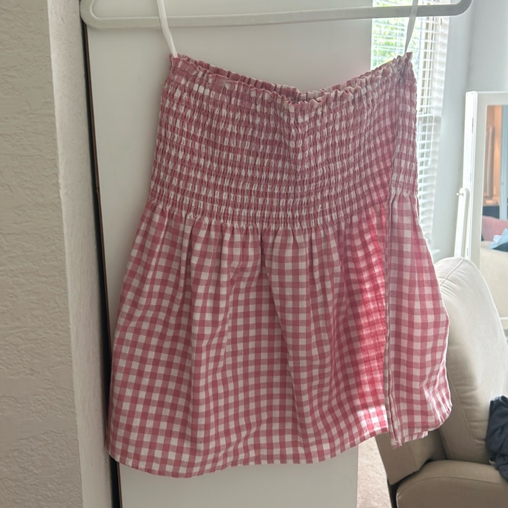 Smocked tube top , pink plaid pattern